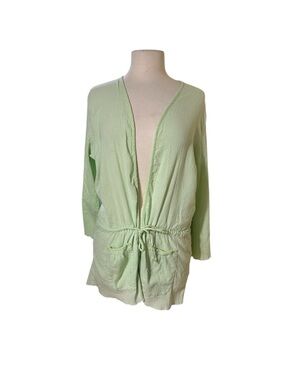 Fresh Produce XL Tie Front Cardigan Topper Swim Cover Gauzy Lime Green Resort